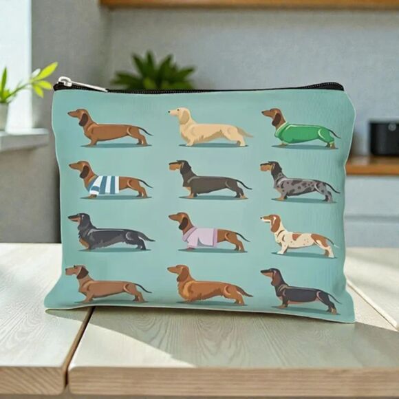 Handbags - Dachshund Zipper Pouch Cosmetic Bag with Dog Illustration Print